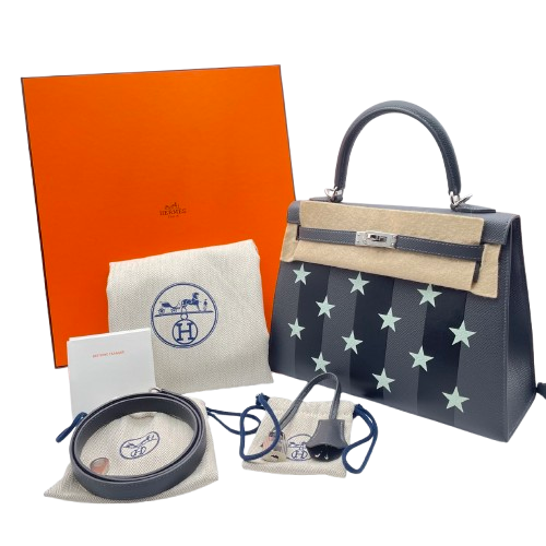 사전 소유 [현금 가격] Hermes Kelly Cazak Etoile 25 Aldwards/Noir/Vere Peppermint Epson/Tadelacto/Chevre Silver Metal Fittings w 새겨 져 있습니다.