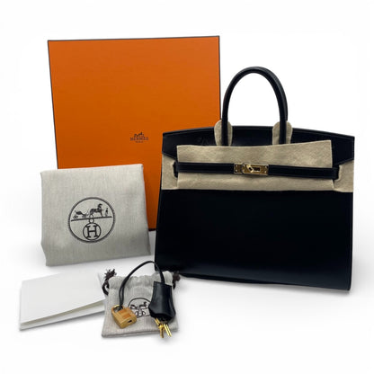 二手爱马仕 Birkin Serie 25 Noir Box 小牛皮金色五金件 K 印章