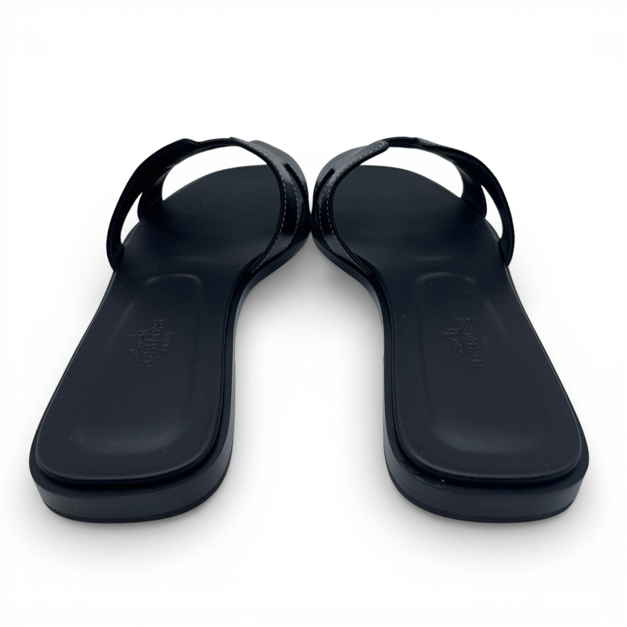 プレオウンドエルメス オラン サンダル 38 ノワール ボックスカーフ 24cm