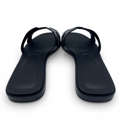 プレオウンドエルメス オラン サンダル 38 ノワール ボックスカーフ 24cm