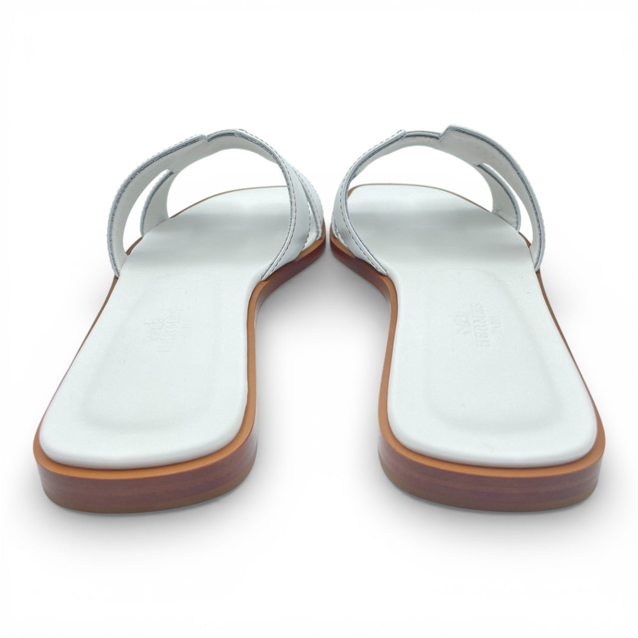 プレオウンドエルメス オラン サンダル 37 ブラン ボックスカーフ 23cm