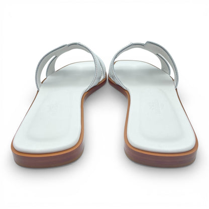 プレオウンドエルメス オラン サンダル 37 ブラン ボックスカーフ 23cm