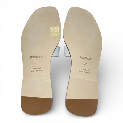プレオウンドエルメス オラン サンダル 37 ブラン ボックスカーフ 23cm