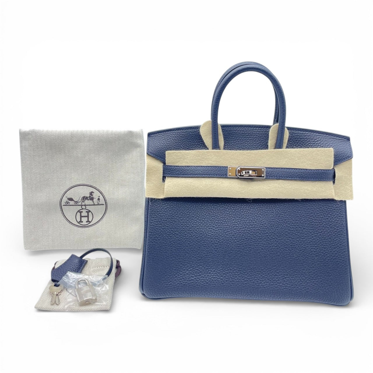 プレオウンドエルメス バーキン 25 ブルーニュイ トゴ シルバー金具 Y刻印