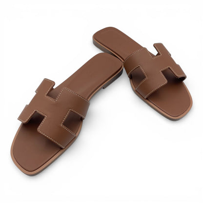 プレオウンドエルメス オラン サンダル 37 ゴールド ボックスカーフ 23cm