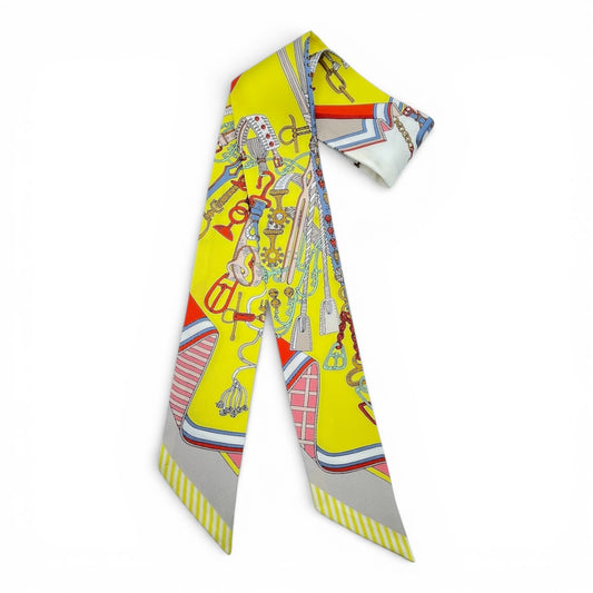 プレオウンドエルメス ツイリー 鞍職人の花束 ジョーヌ・ヴィフ / レッド / マルチカラー シルク100％