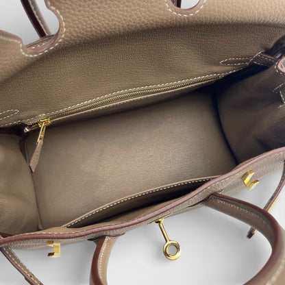 プレオウンドエルメス バーキン 25 エトゥープ トゴ ゴールド金具 C刻印