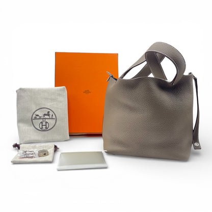 プレオウンドエルメス ピコタンロック PM エトゥープ トリヨンクレマンス シルバー金具 D刻印