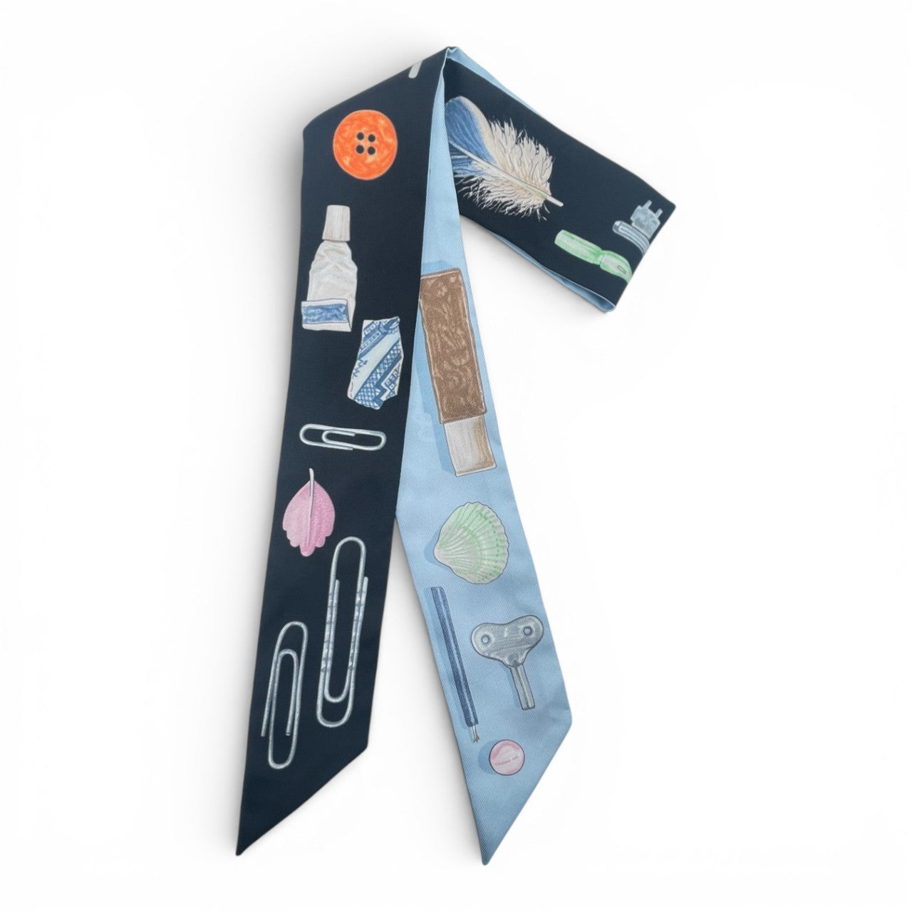 プレオウンドエルメス ツイリー イン・ザ・ポケット ノワール/ピンク/マルチカラー シルク100%