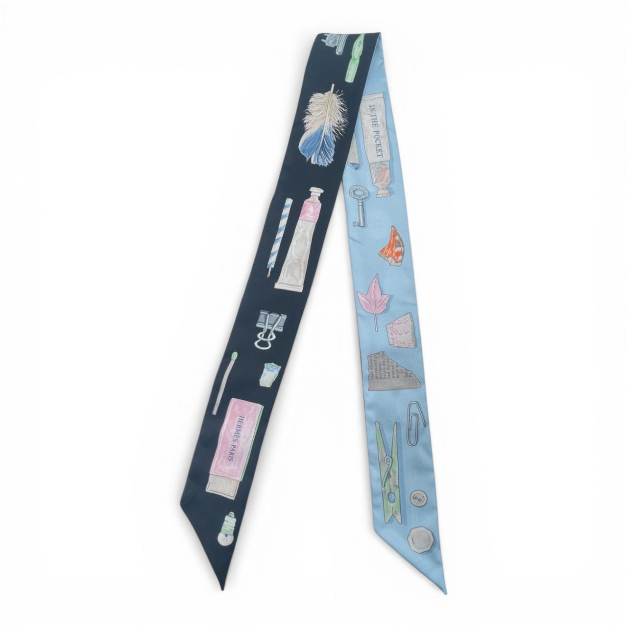 プレオウンドエルメス ツイリー イン・ザ・ポケット ノワール/ピンク/マルチカラー シルク100%