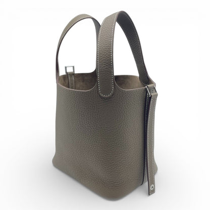 プレオウンドエルメス ピコタンロック PM エトゥープ トリヨンクレマンス シルバー金具 K刻印