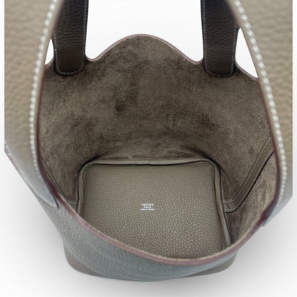 プレオウンドエルメス ピコタンロック PM エトゥープ トリヨンクレマンス シルバー金具 K刻印