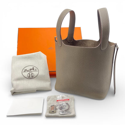 プレオウンドエルメス ピコタンロック PM エトゥープ トリヨンクレマンス シルバー金具 K刻印