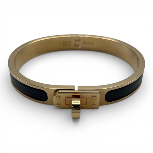 プレオウンドエルメス ミニ・クリック・ケリー ブレスレット PM ノワール イエローゴールド