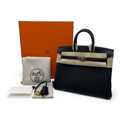プレオウンドエルメス バーキン 25 ノワール トゴ シャンパンゴールド金具 K刻印