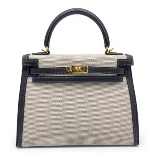 プレオウンドエルメス ケリー 25 べブラン トワルアッシュ/スイフト ゴールド金具 K刻印