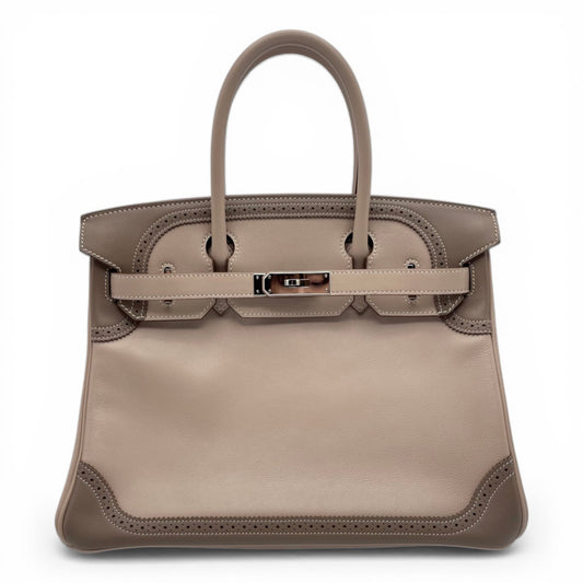 プレオウンドエルメス バーキン ギリーズ 30 アルジル/エトゥープ スイフト シルバー金具 □P刻印