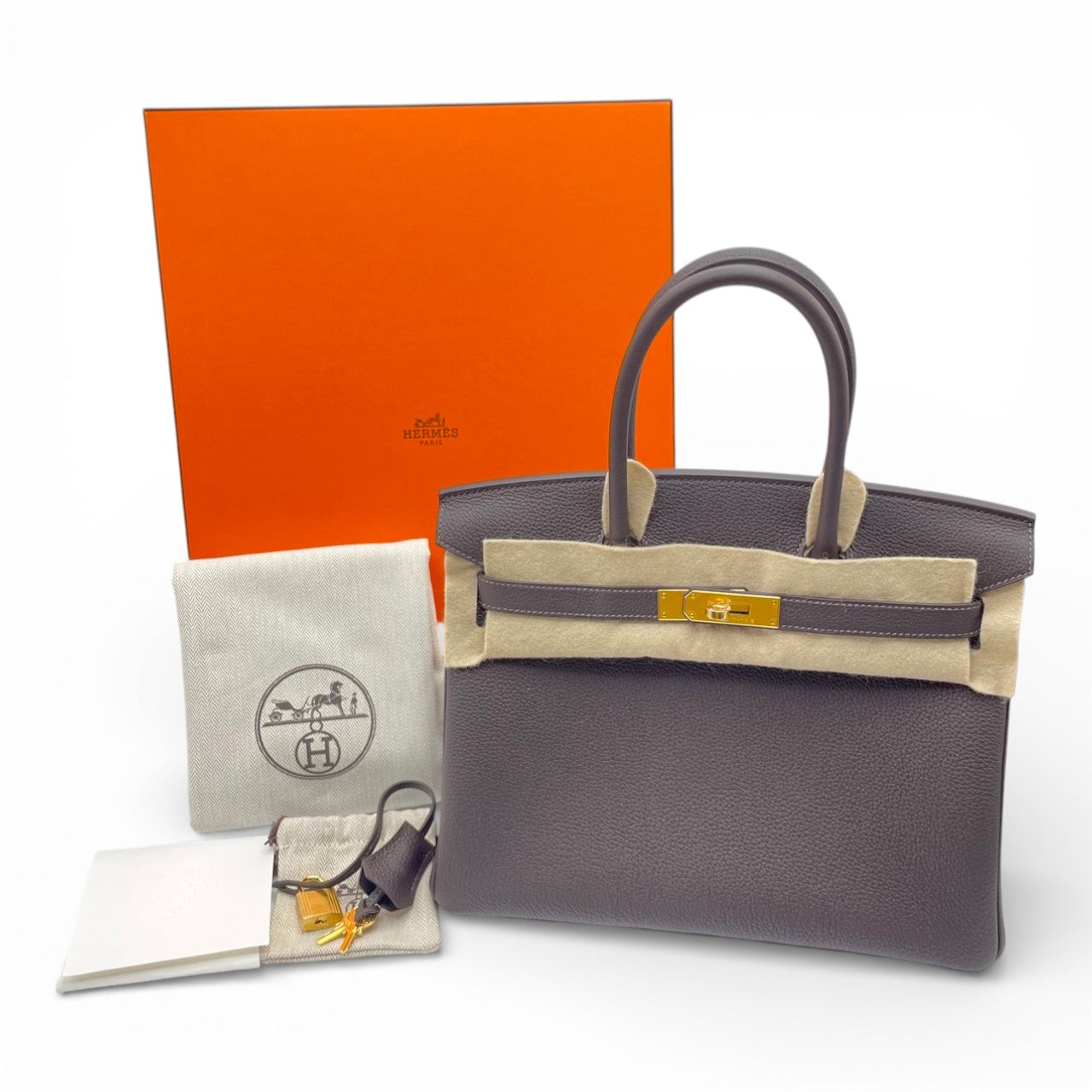 プレオウンドエルメス バーキン 30 べブラン トゴ ゴールド金具 K刻印