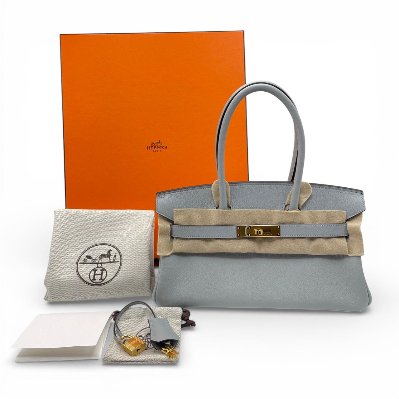 プレオウンドエルメス ショルダーバーキン 29 ブルーグラシエ エバーカラー ゴールド金具 G刻印