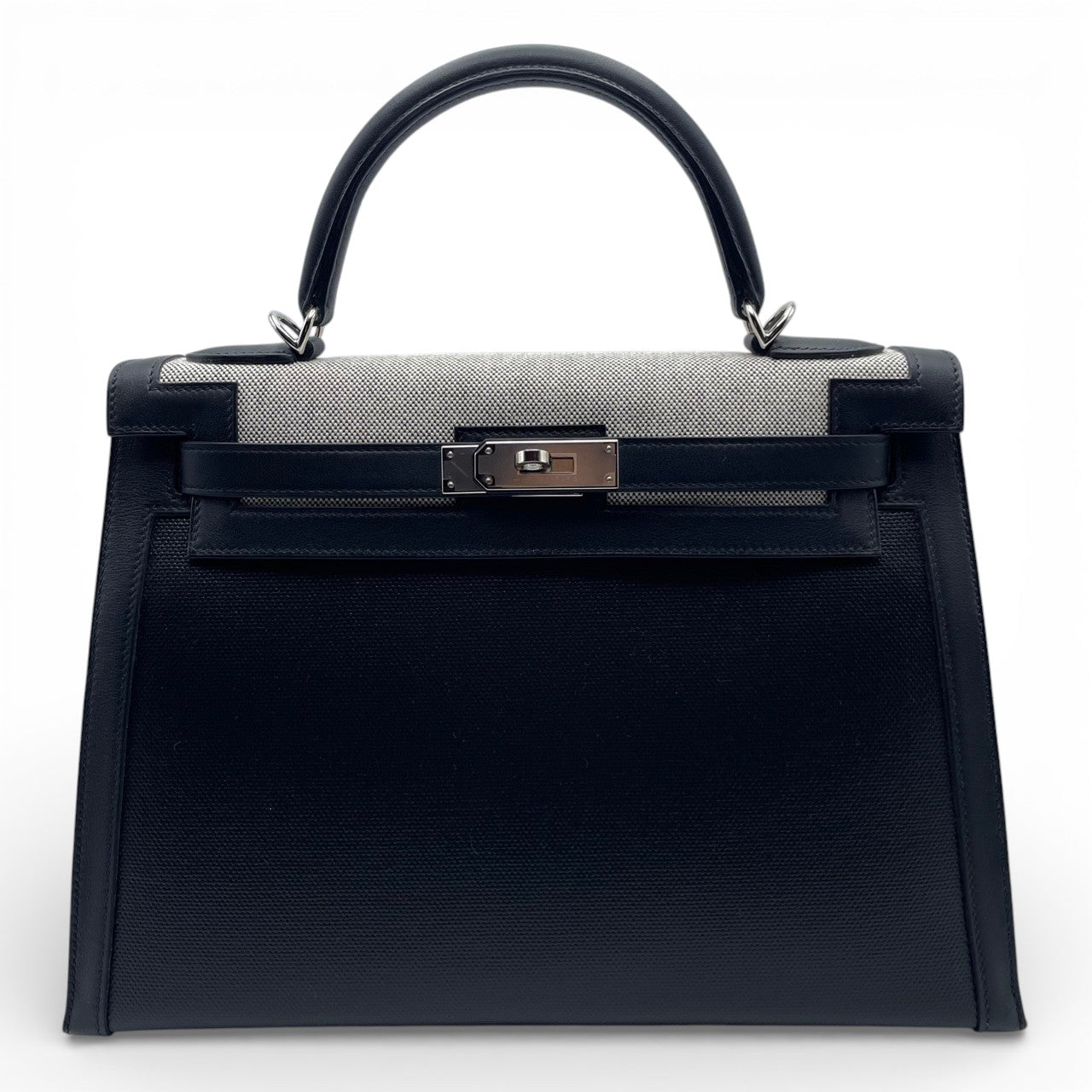 プレオウンドエルメス ケリー エクリュ 32 ノワール トワルH・ベルリンヌ/スイフト シルバー金具 Z刻印