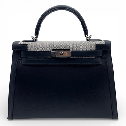 プレオウンドエルメス ケリー エクリュ 32 ノワール トワルH・ベルリンヌ/スイフト シルバー金具 Z刻印