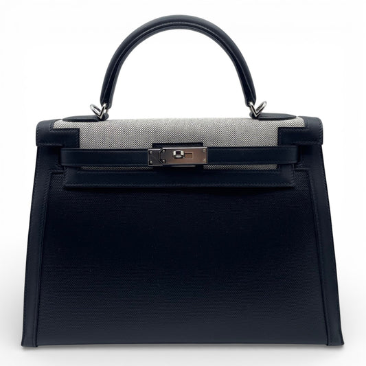 プレオウンドエルメス ケリー エクリュ 32 ノワール トワルH・ベルリンヌ/スイフト シルバー金具 Z刻印