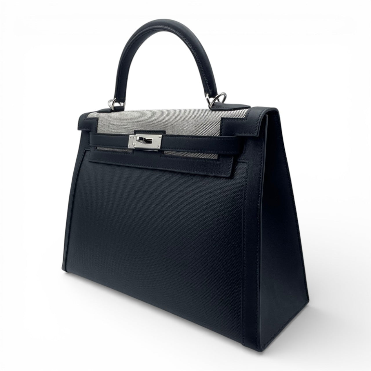 プレオウンドエルメス ケリー エクリュ 32 ノワール トワルH・ベルリンヌ/スイフト シルバー金具 Z刻印