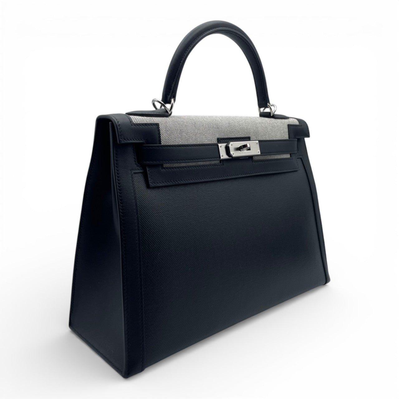 プレオウンドエルメス ケリー エクリュ 32 ノワール トワルH・ベルリンヌ/スイフト シルバー金具 Z刻印