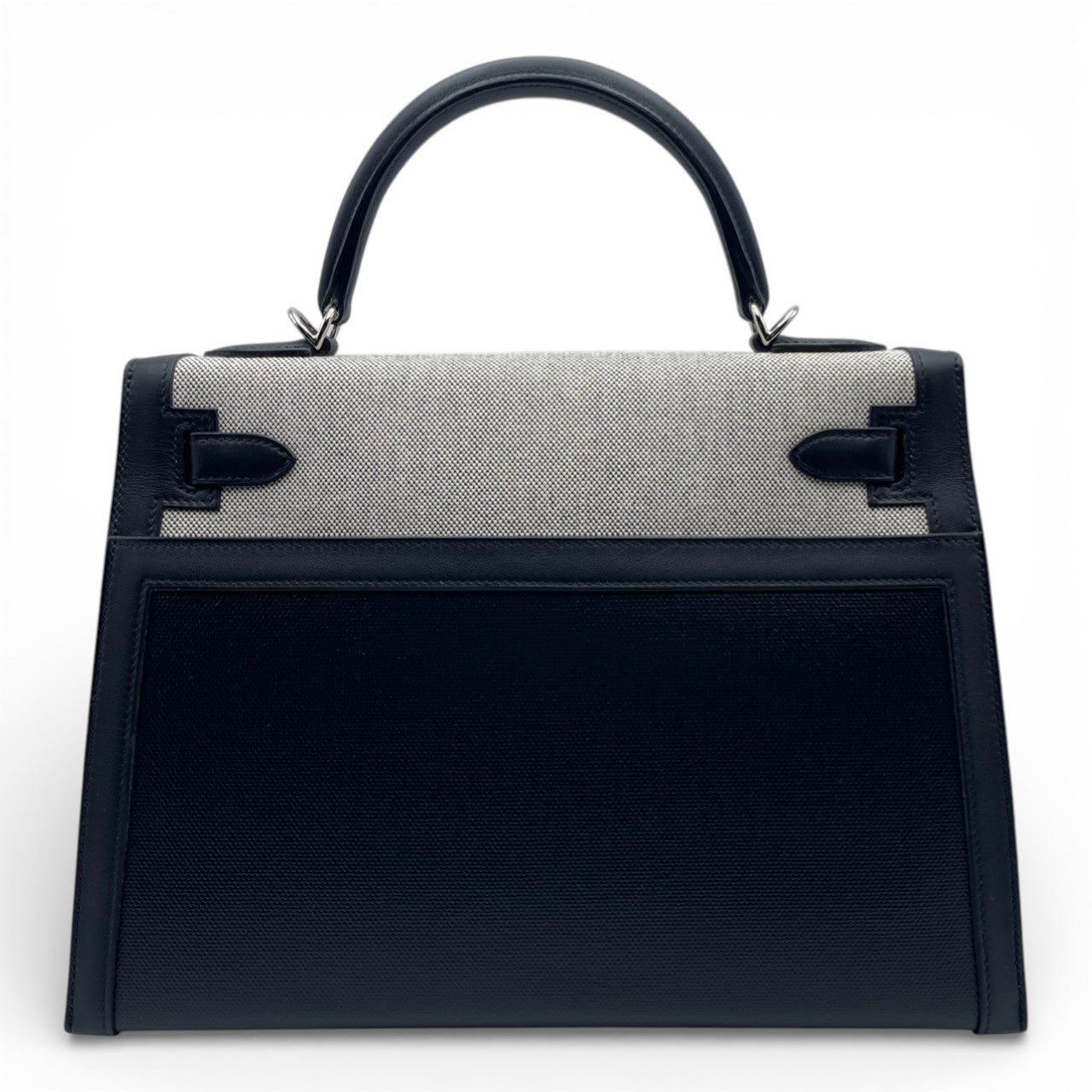 プレオウンドエルメス ケリー エクリュ 32 ノワール トワルH・ベルリンヌ/スイフト シルバー金具 Z刻印