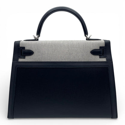 プレオウンドエルメス ケリー エクリュ 32 ノワール トワルH・ベルリンヌ/スイフト シルバー金具 Z刻印