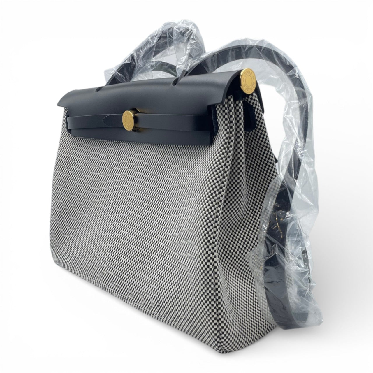 プレオウンドエルメス エールバッグジップ 31 PM ノワール トワルアッシュ ゴールド金具 K刻印