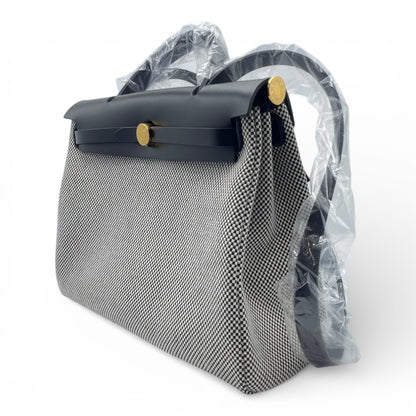 プレオウンドエルメス エールバッグジップ 31 PM ノワール トワルアッシュ ゴールド金具 K刻印