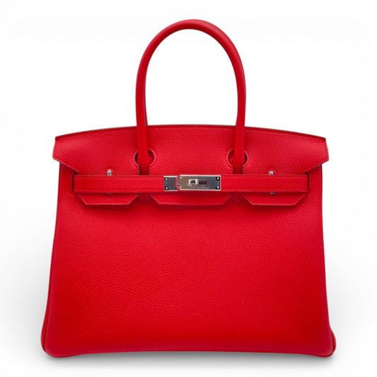 プレオウンドエルメス バーキン 30 ルージュクー トゴ シルバー金具 K刻印