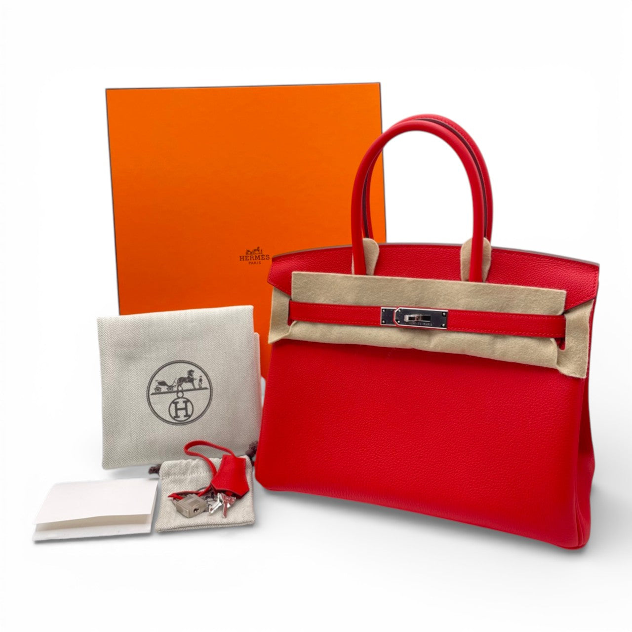 プレオウンドエルメス バーキン 30 ルージュクー トゴ シルバー金具 K刻印