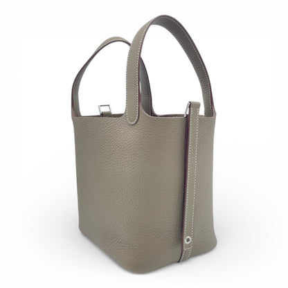 プレオウンドエルメス ピコタンロック PM エトゥープ トリヨンクレマンス シルバー金具 K刻印