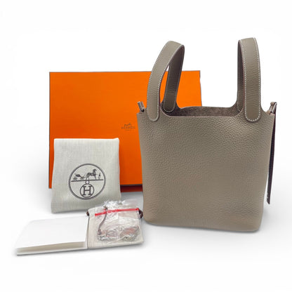 プレオウンドエルメス ピコタンロック PM エトゥープ トリヨンクレマンス シルバー金具 K刻印