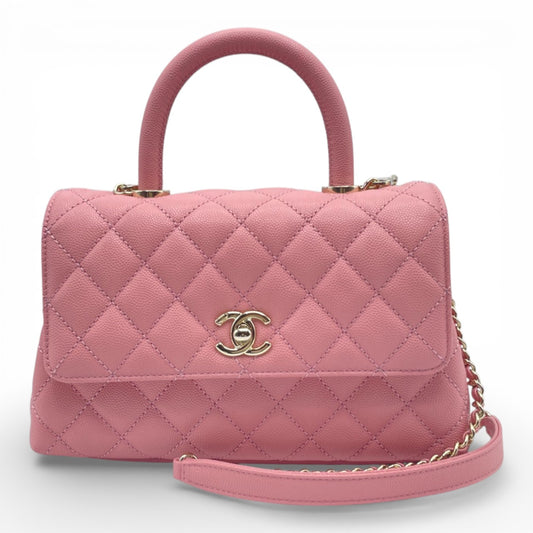 プレオウンドシャネル ココハンドル W24 ピンク キャビアスキン ゴールド金具
