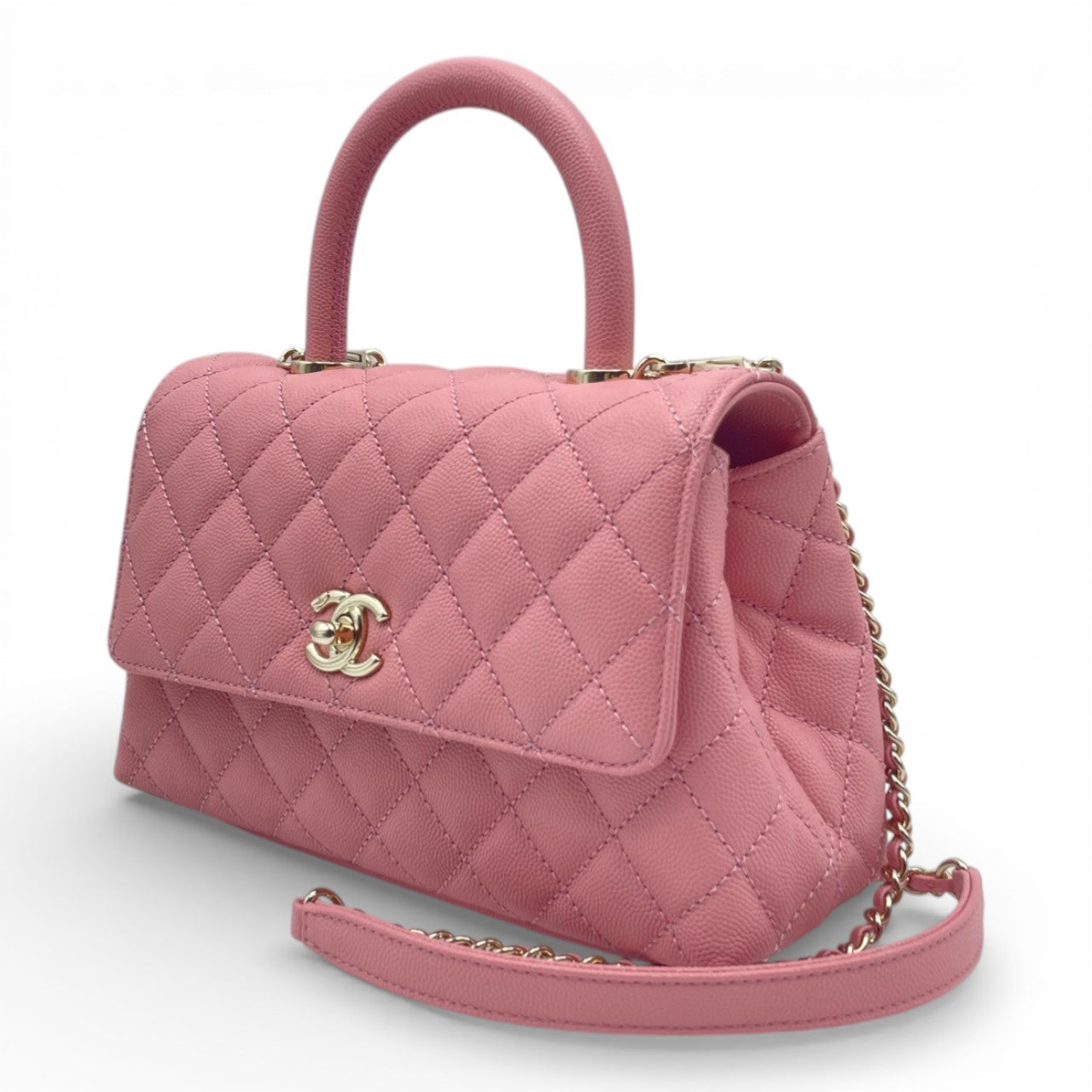 プレオウンドシャネル ココハンドル W24 ピンク キャビアスキン ゴールド金具