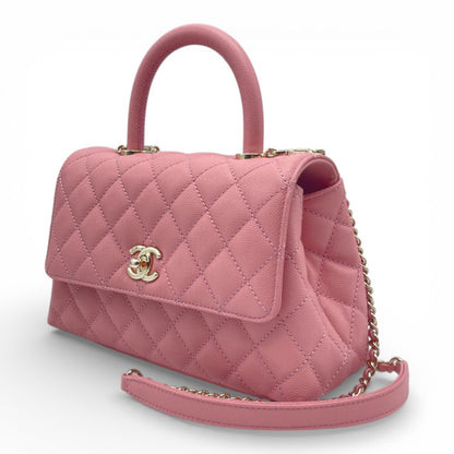 プレオウンドシャネル ココハンドル W24 ピンク キャビアスキン ゴールド金具