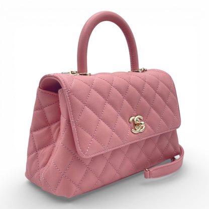 プレオウンドシャネル ココハンドル W24 ピンク キャビアスキン ゴールド金具