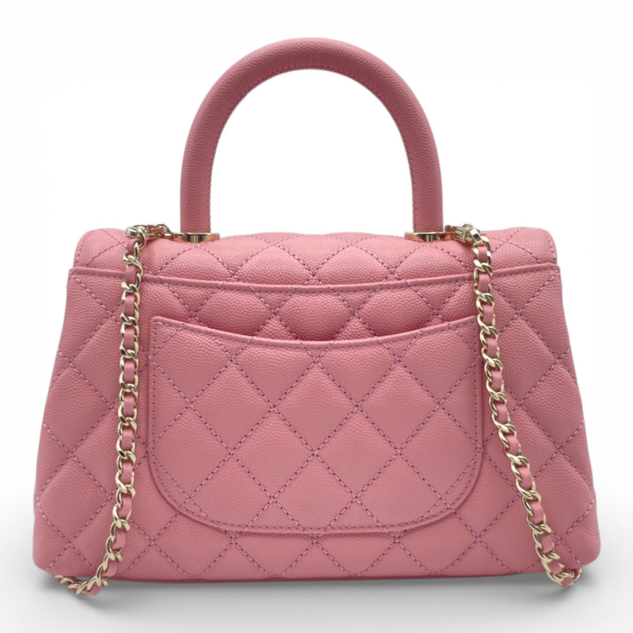 プレオウンドシャネル ココハンドル W24 ピンク キャビアスキン ゴールド金具