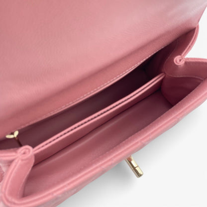 プレオウンドシャネル ココハンドル W24 ピンク キャビアスキン ゴールド金具