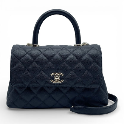 プレオウンドシャネル ココハンドル W24 ブラック キャビアスキン シャンパンゴールド金具