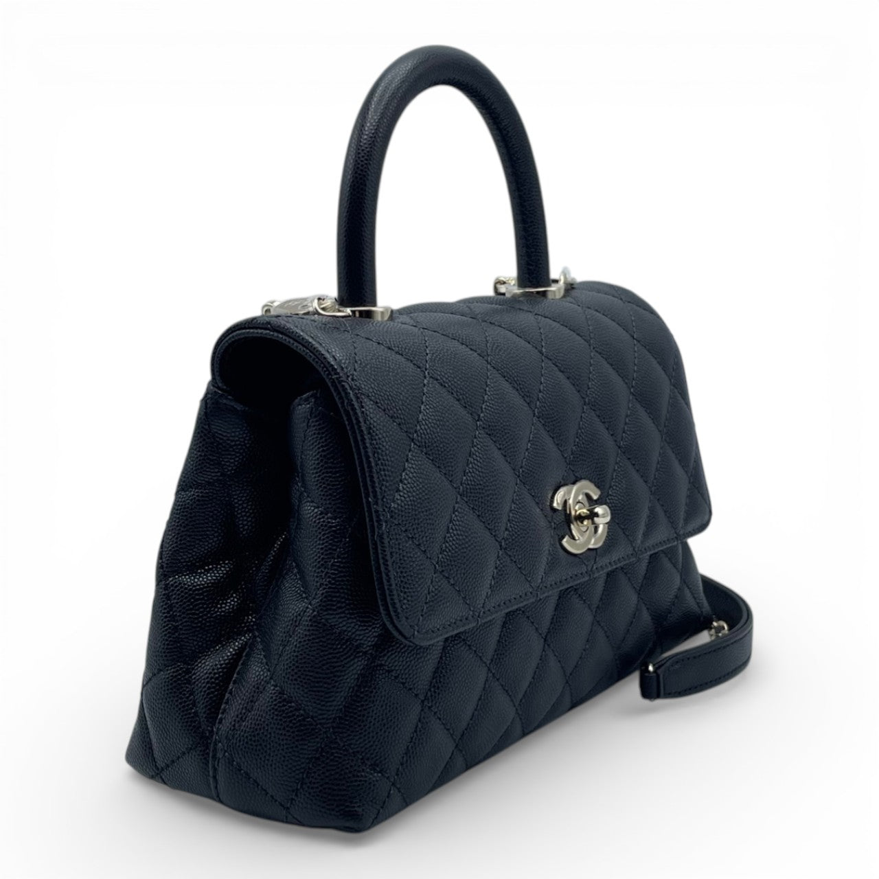 プレオウンドシャネル ココハンドル W24 ブラック キャビアスキン シャンパンゴールド金具