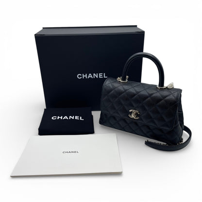 プレオウンドシャネル ココハンドル W24 ブラック キャビアスキン シャンパンゴールド金具