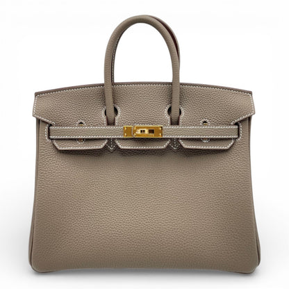 プレオウンドエルメス バーキン 25 エトゥープ トゴ ゴールド金具 K刻印
