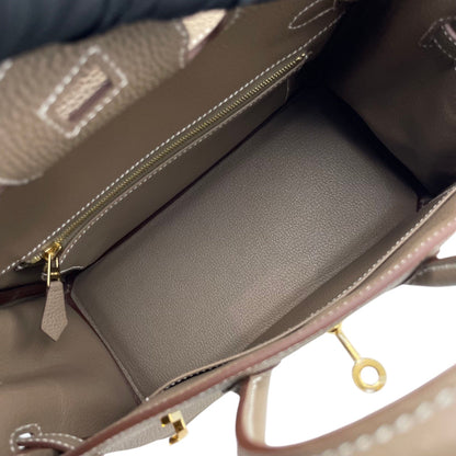 プレオウンドエルメス バーキン 25 エトゥープ トゴ ゴールド金具 K刻印
