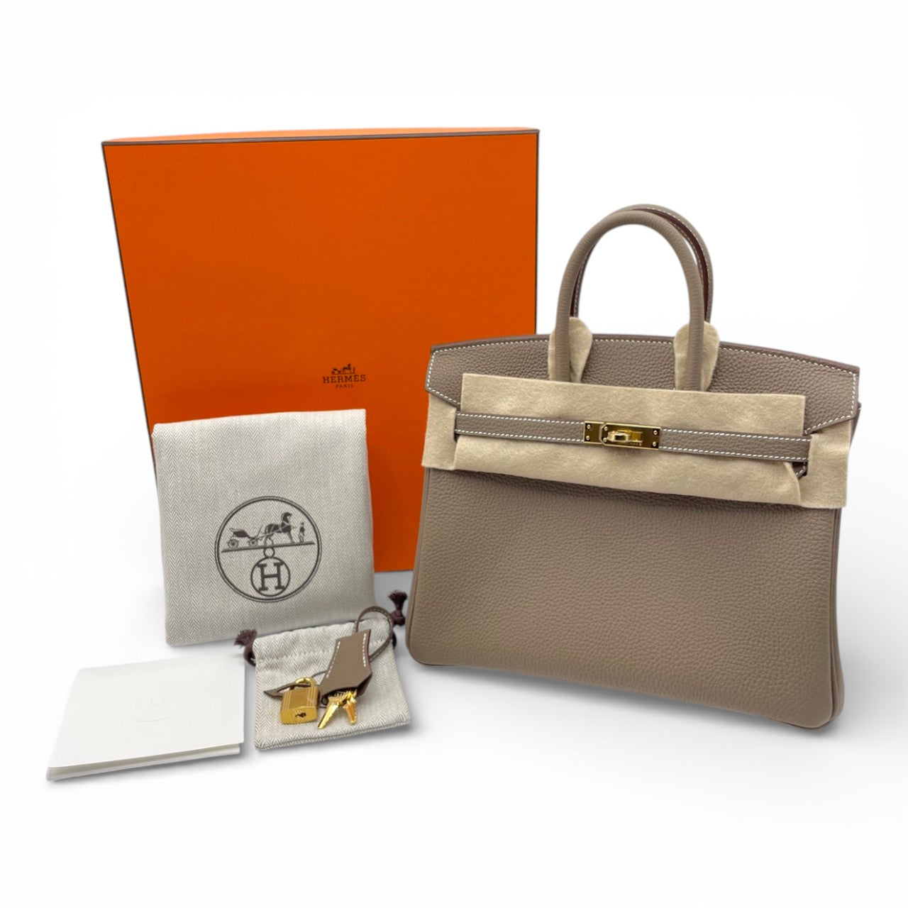 プレオウンドエルメス バーキン 25 エトゥープ トゴ ゴールド金具 K刻印