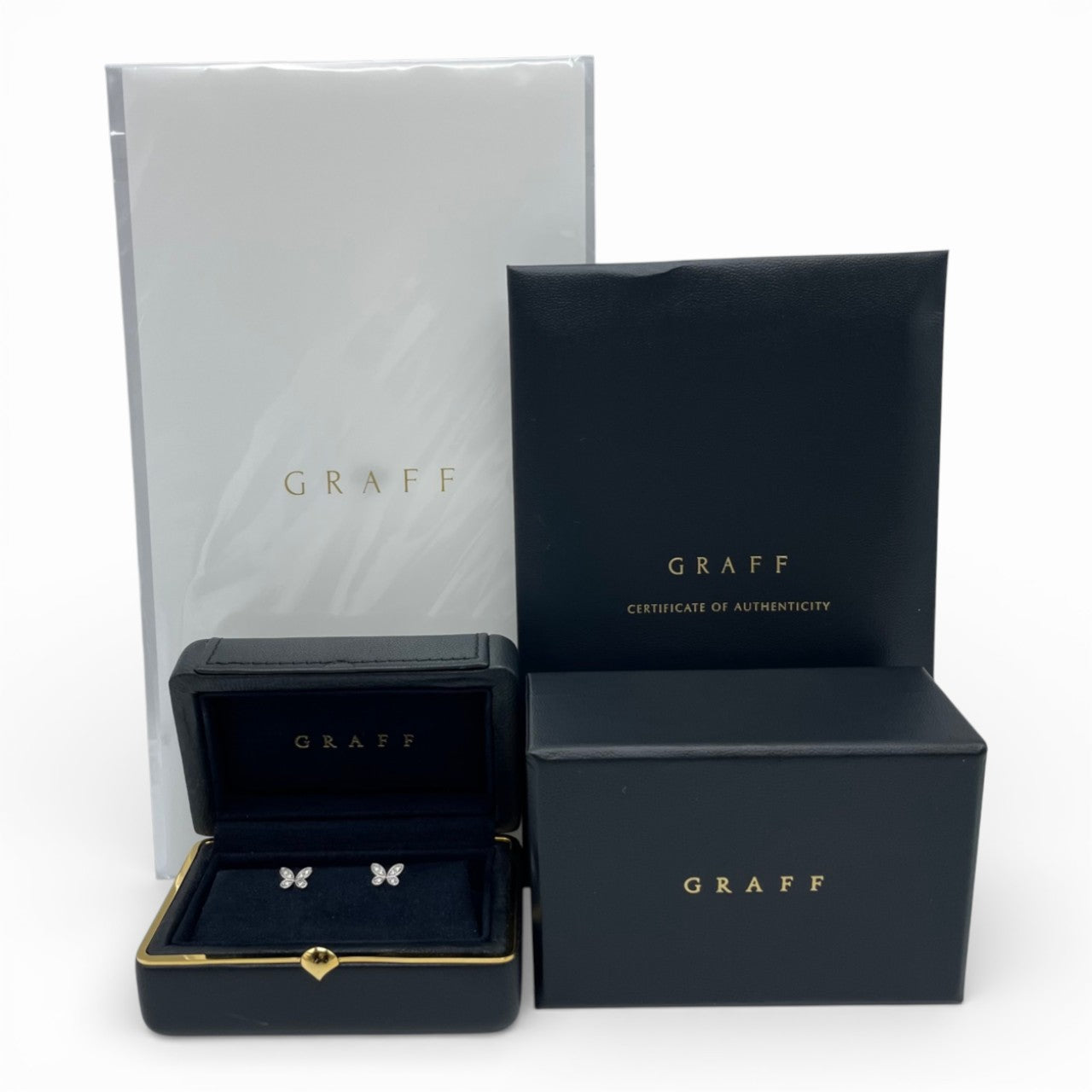 プレオウンドグラフ パヴェ バタフライ ダイヤモンド プティ スタッド ピアス RGE1563 シルバー ホワイトゴールド