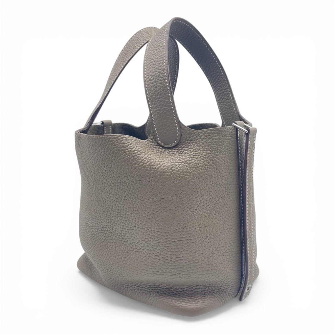 Pre-owned Hermes Picotan Lock PM Etoupe Taurillon Clemence Silver hardware Z engraved